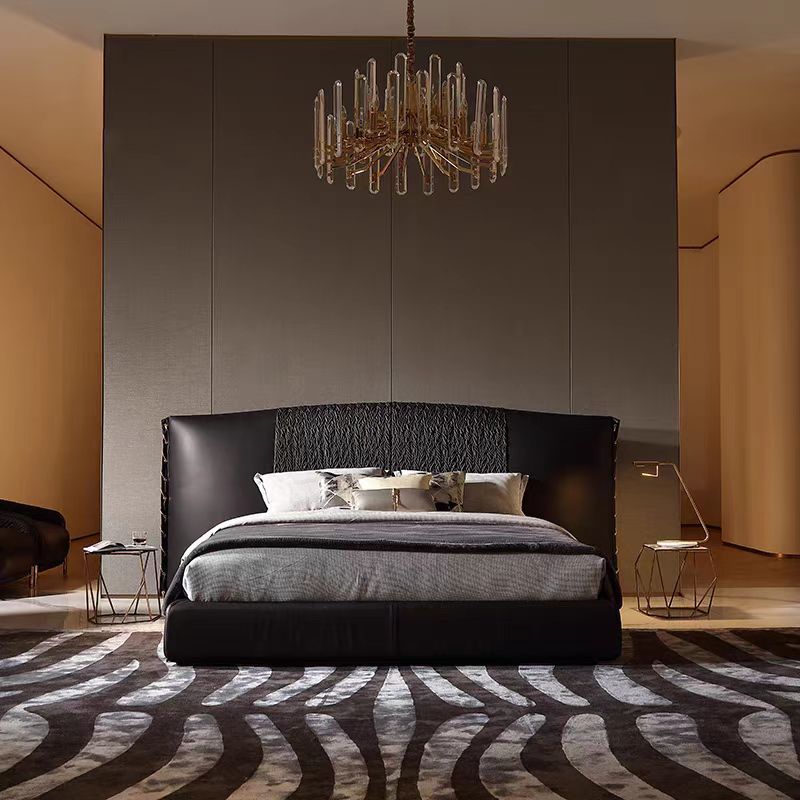 Designer Bed Black Modern Upholstered Bed Luxury Sleeping Exclusive Design Style