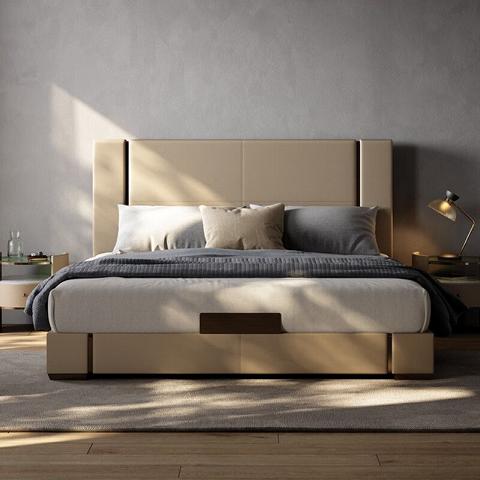 Luxury Bed Beige Modern Upholstered Bed Comfortable Sleeping Stylish Design Elegant
