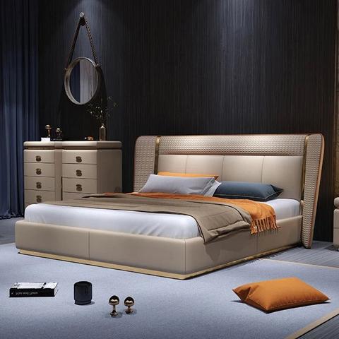 Luxury Bed Beige Modern Upholstered Bed Comfortable Sleeping Stylish Design Bed
