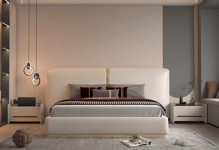 Luxury Design Upholstered Bed Bedroom Furniture Beige Headboard Elegant