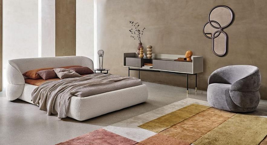 Design Upholstered Bed Modern Sofa Bed Furniture Gray Cozy Fabric Cover Elegant