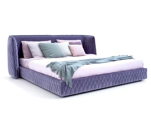 Designer Upholstered Bed Velvet Luxury Modern Blue Double Bed Headboard Elegant