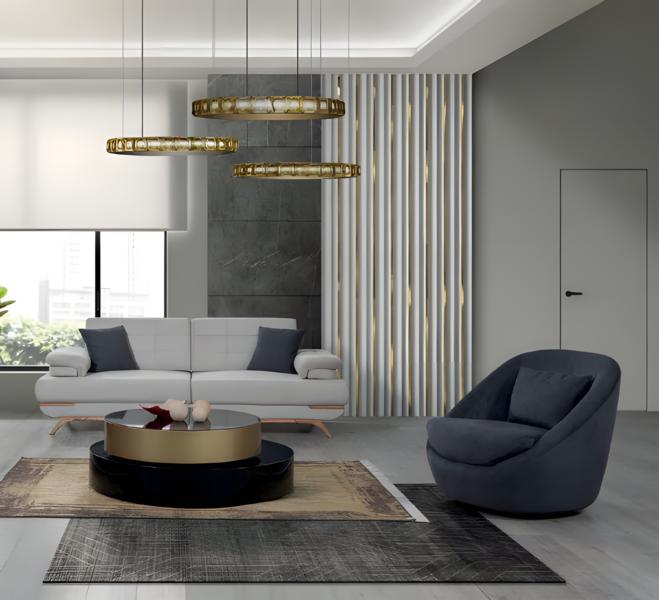 Design Sofa Set 3+1 Modern Blue White Upholstery Couch Living Room Elegant Style