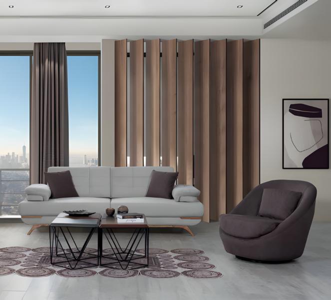 Design Sofa Set 3+1 Grey Brown Upholstery Lounge Couch Living Room Modern Wooden Legs