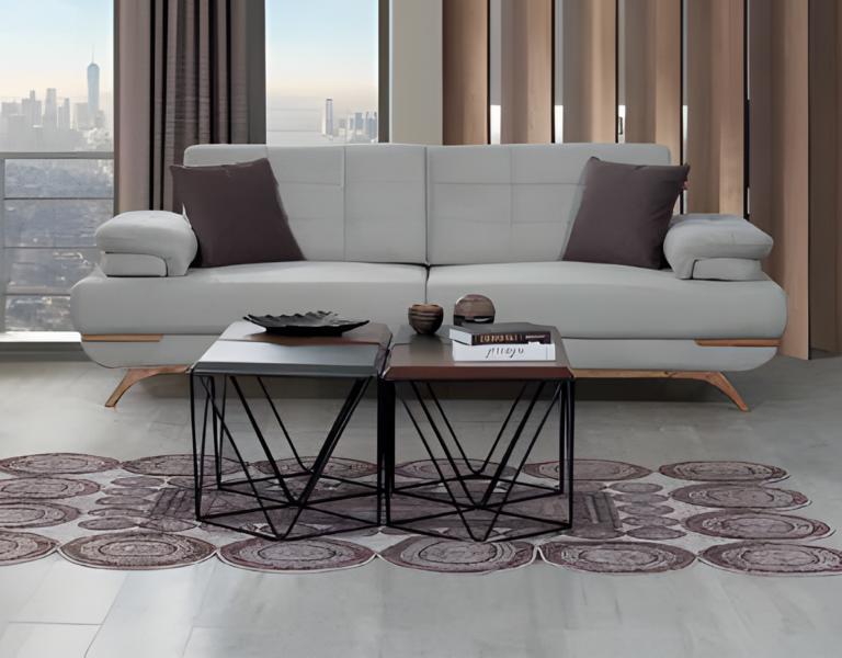 Design Sofa 3-Seater Grey Upholstery Couch Living Room Modern Wooden Legs Elegant