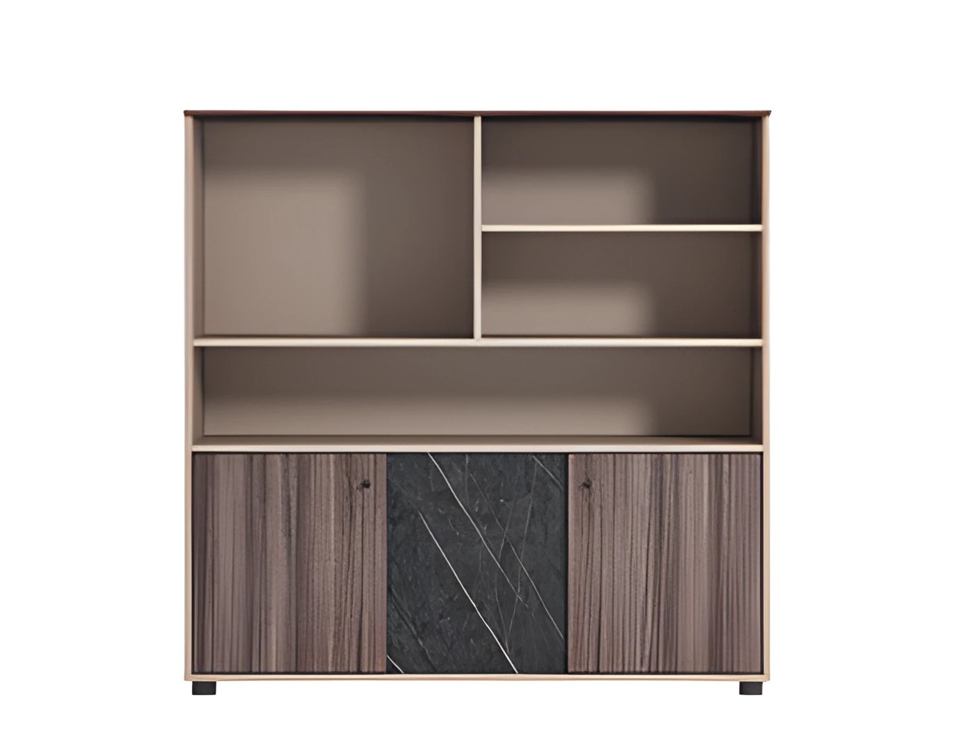 Office cabinet modern beige brown wood look stone finish doors open design