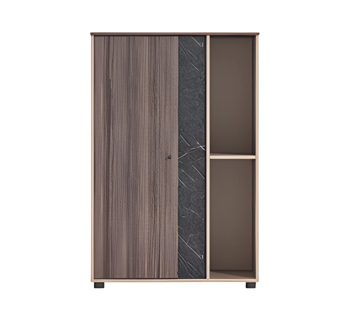 Office cabinet modern beige brown wood look stone finish door open design compartments
