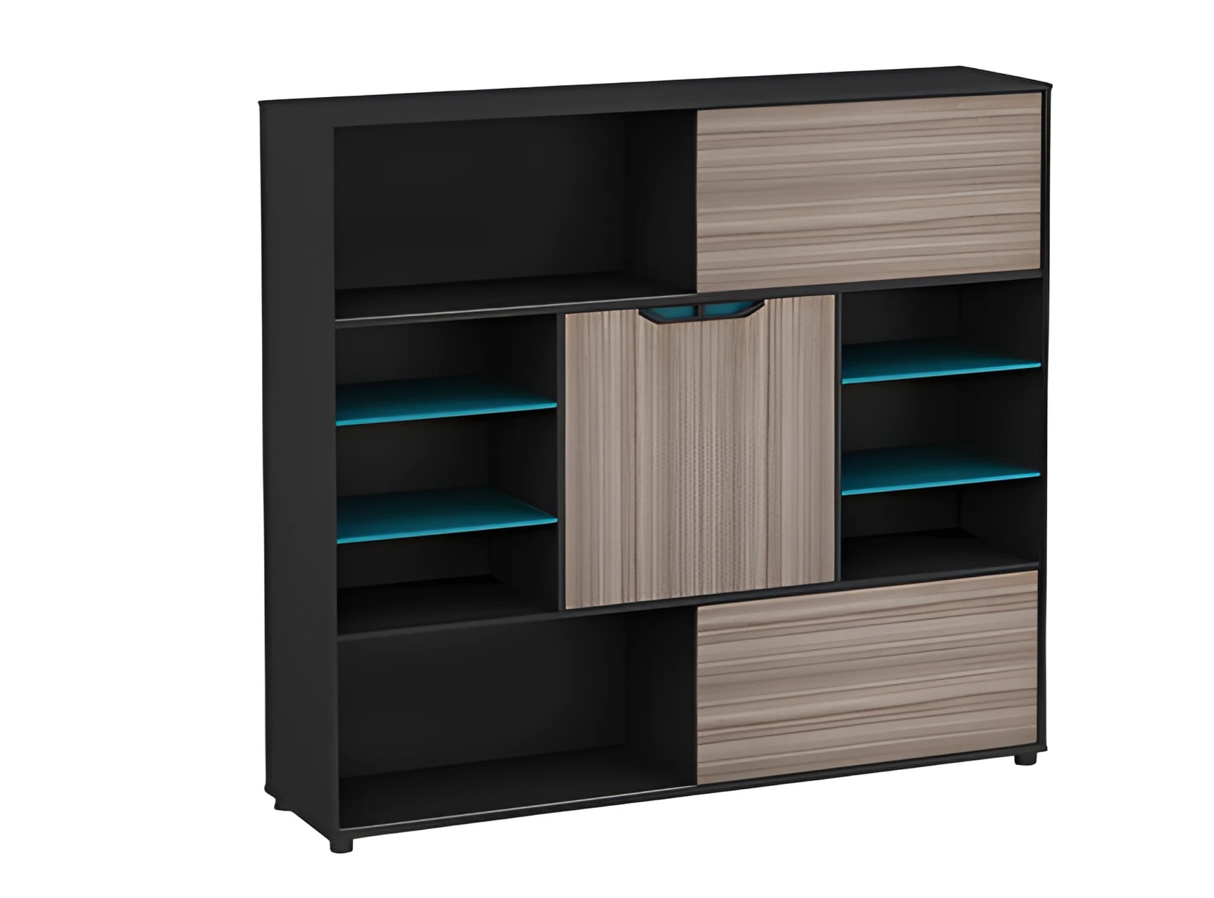 Sideboard shelf cabinet wood look brown black modern doors compartments blue office