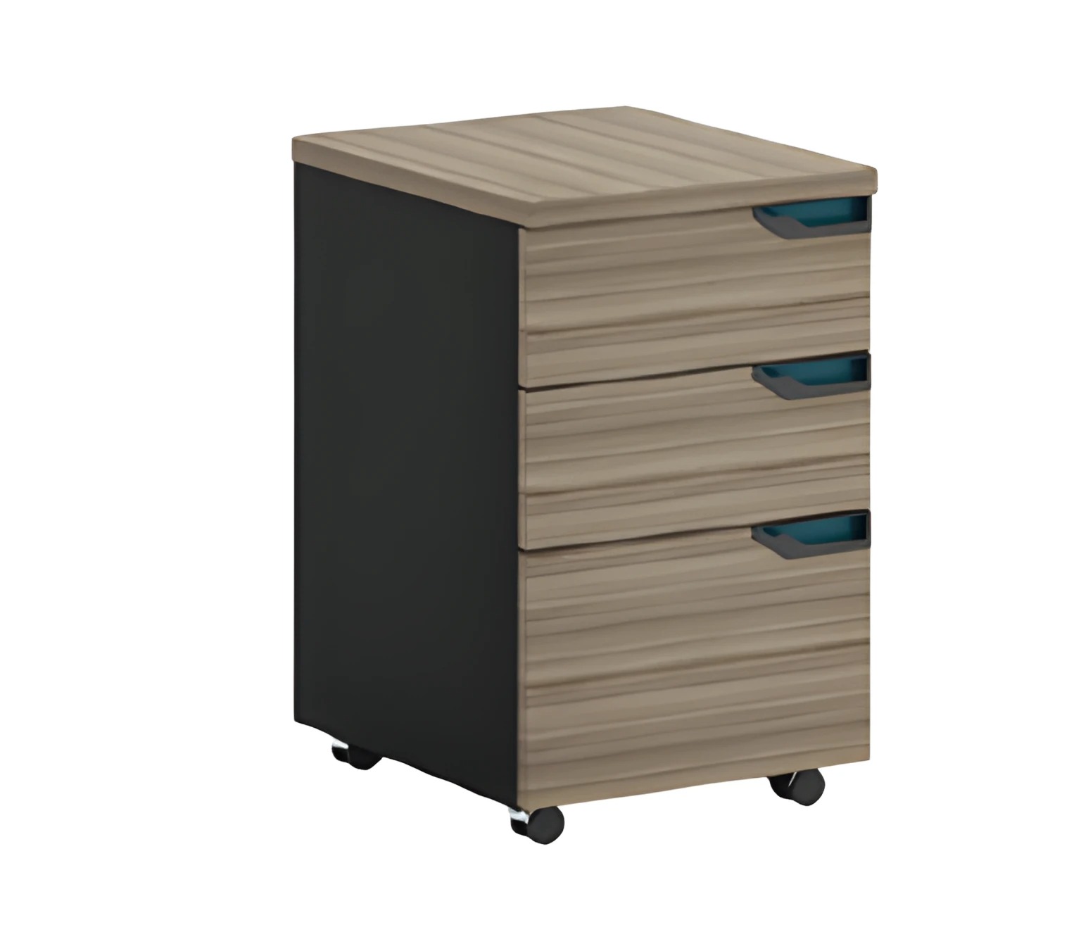Chest of drawers rolling cabinet wood look brown black with 3 drawers office furniture