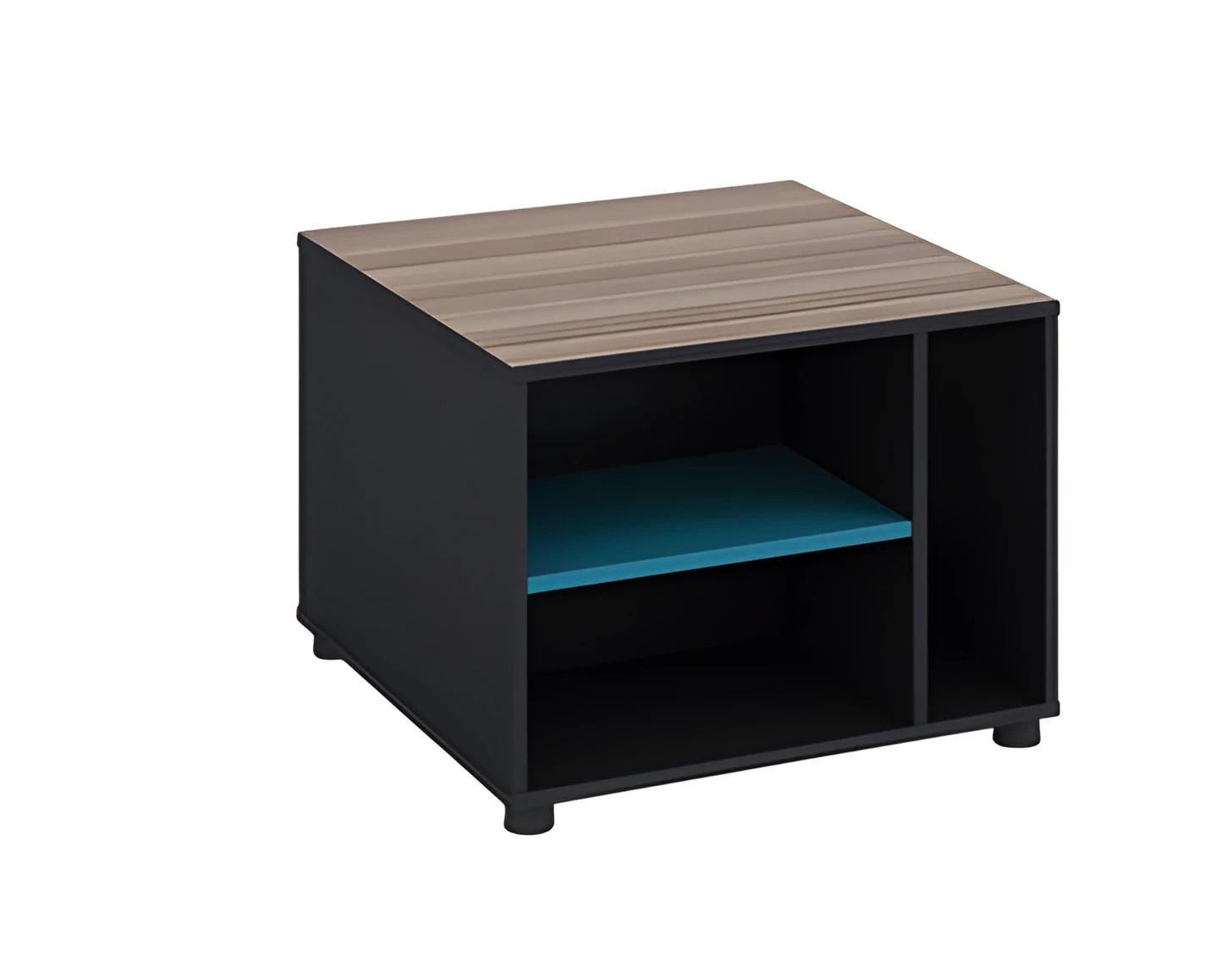 Side table square wood look brown black modern shelf storage living room