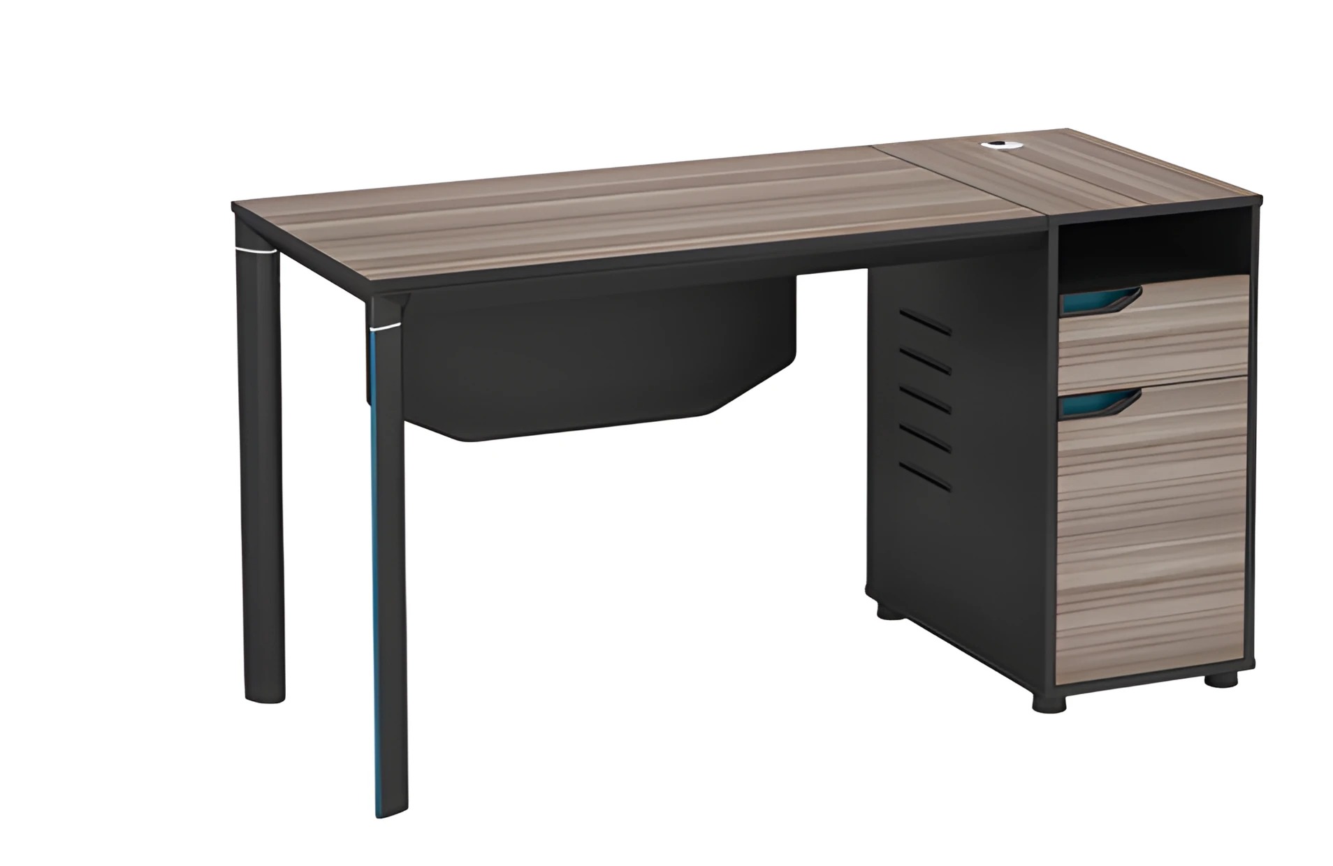 Desk modern wood look brown black with cable outlet and storage