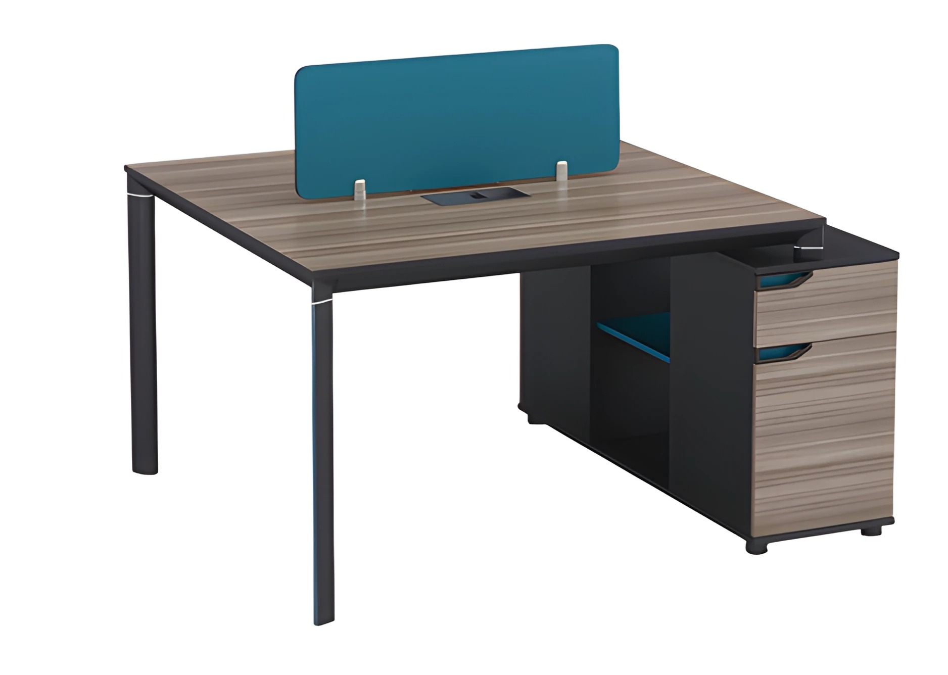 Desk with blue partition
