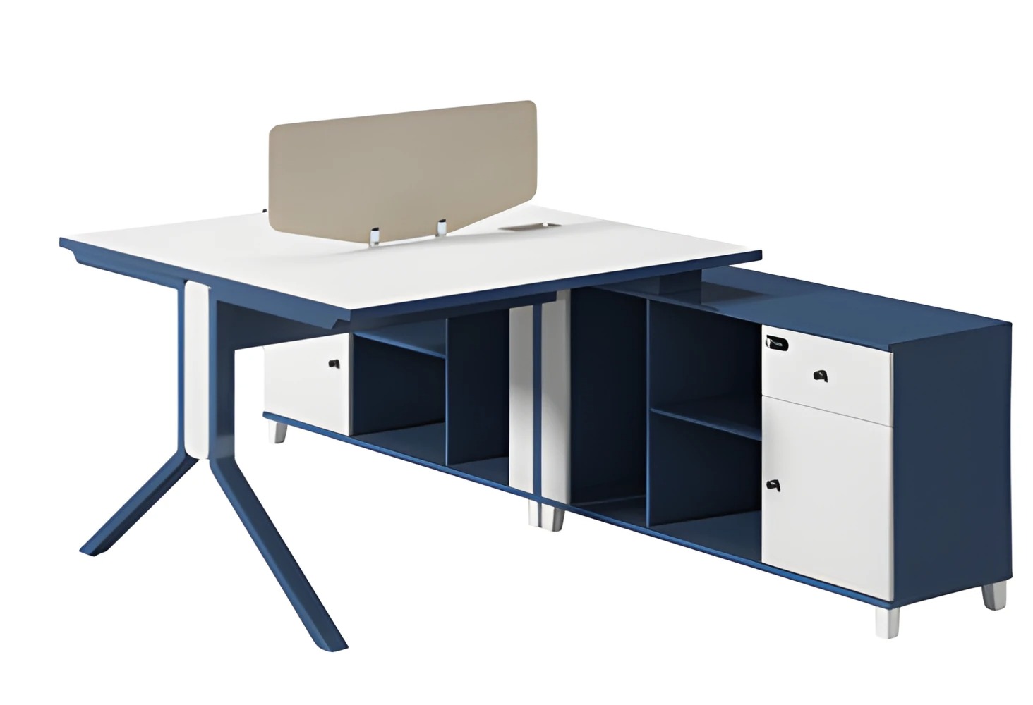 Desk wood look with backrest storage and shelves modern design