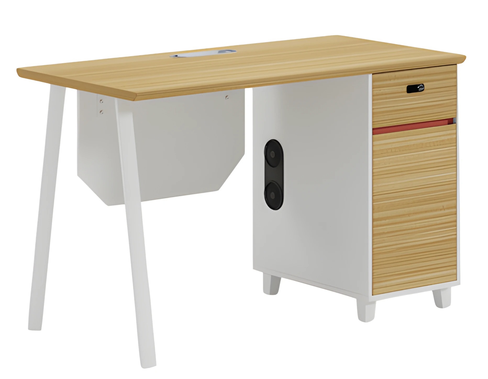 Desk wood look with storage and white legs modern office furniture design