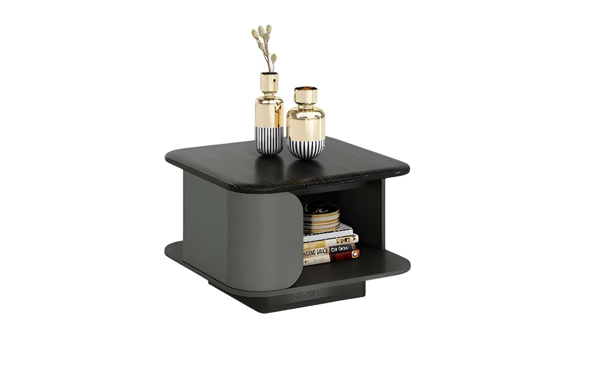 Modern side table compact size open storage area black table top