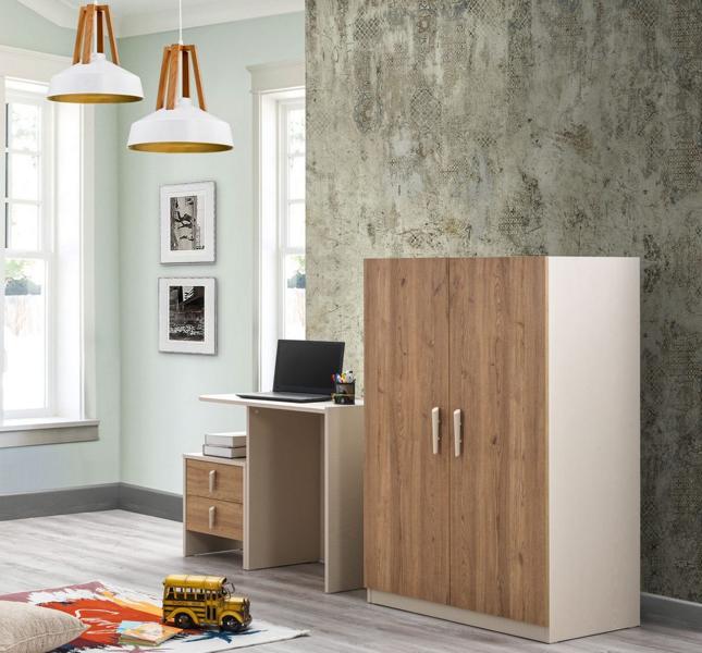 Elegant 3-piece wooden furniture set in brown for the bedroom.