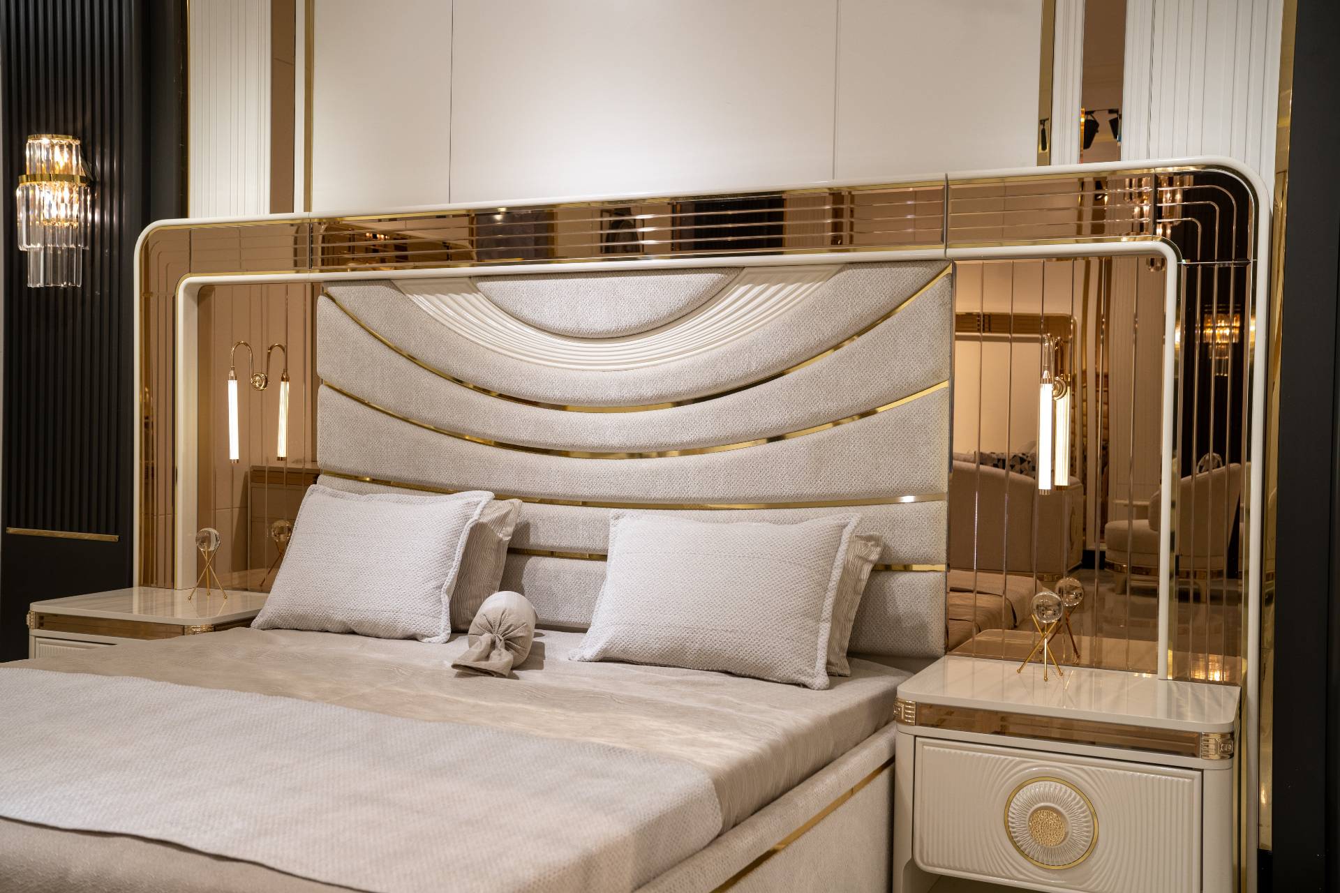 Elegant wooden bedroom set in white with a modern design.