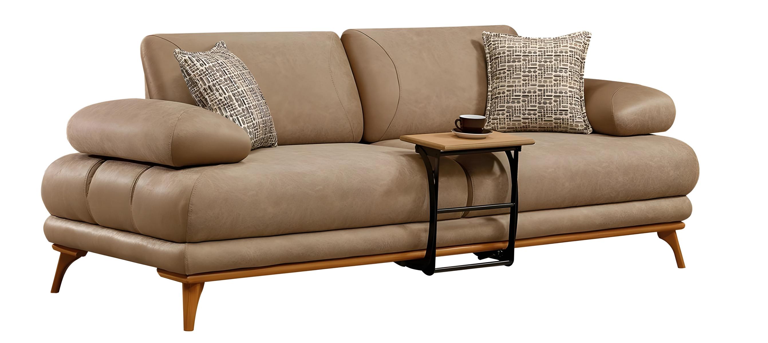Elegant brown faux leather sofa with a modern design.