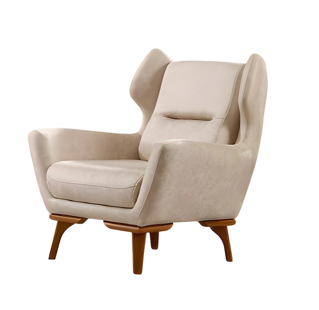 Modern white wooden textile armchair, elegant and stylish.