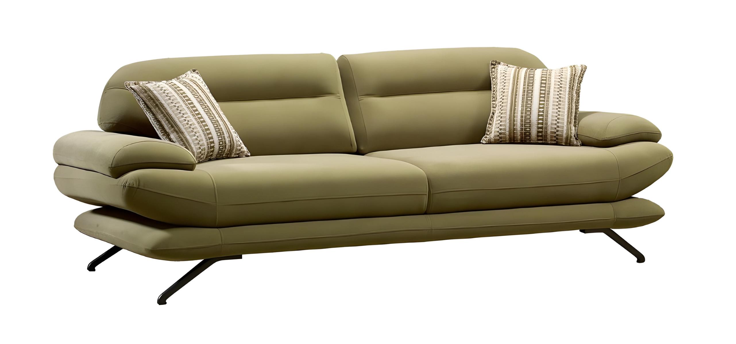 Elegant green fabric sofa with a wooden frame in a modern design.