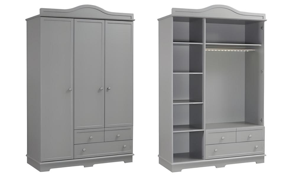White modern wooden cabinet with storage space for bedroom and hallway.