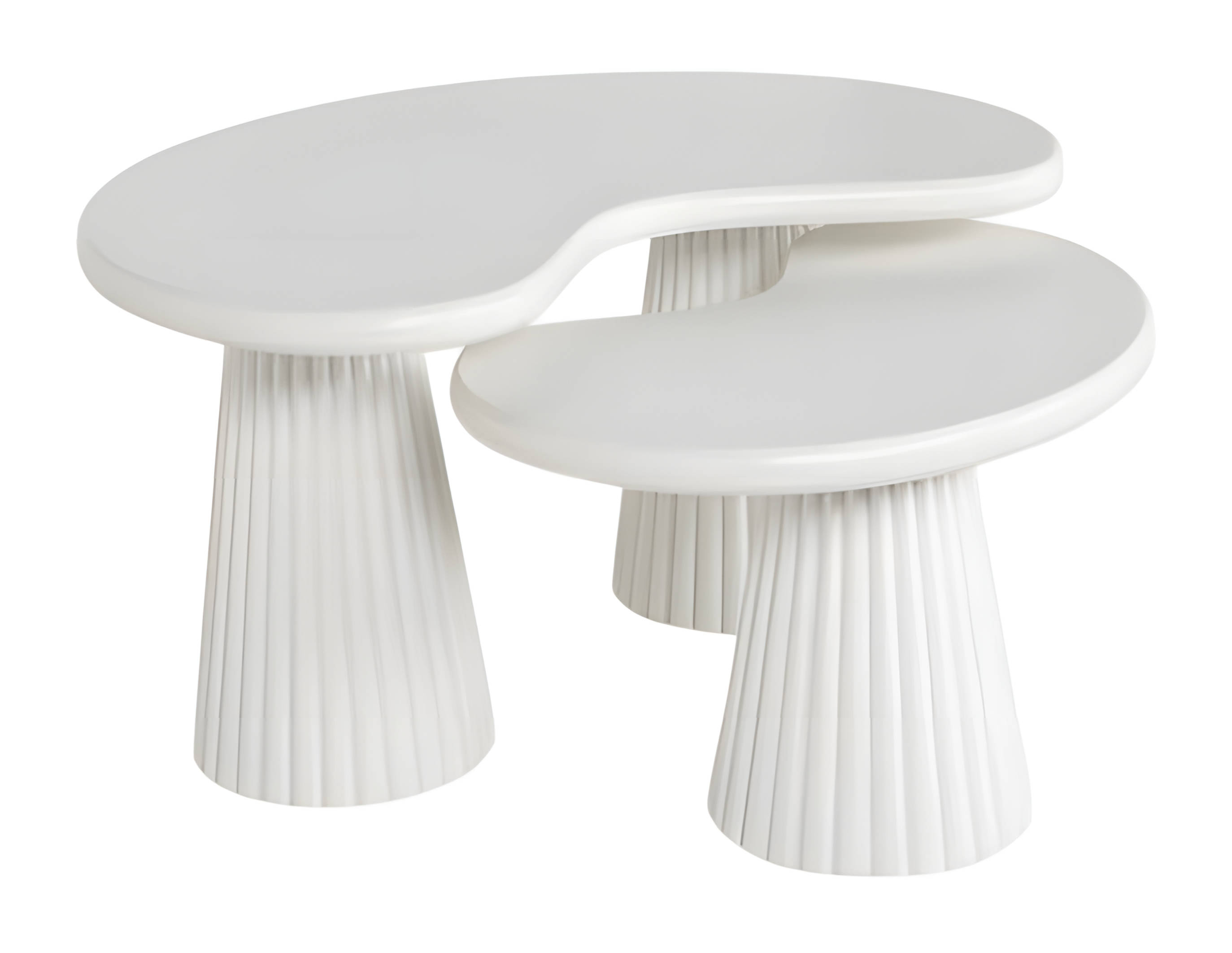 Modern white wooden coffee table and side table set