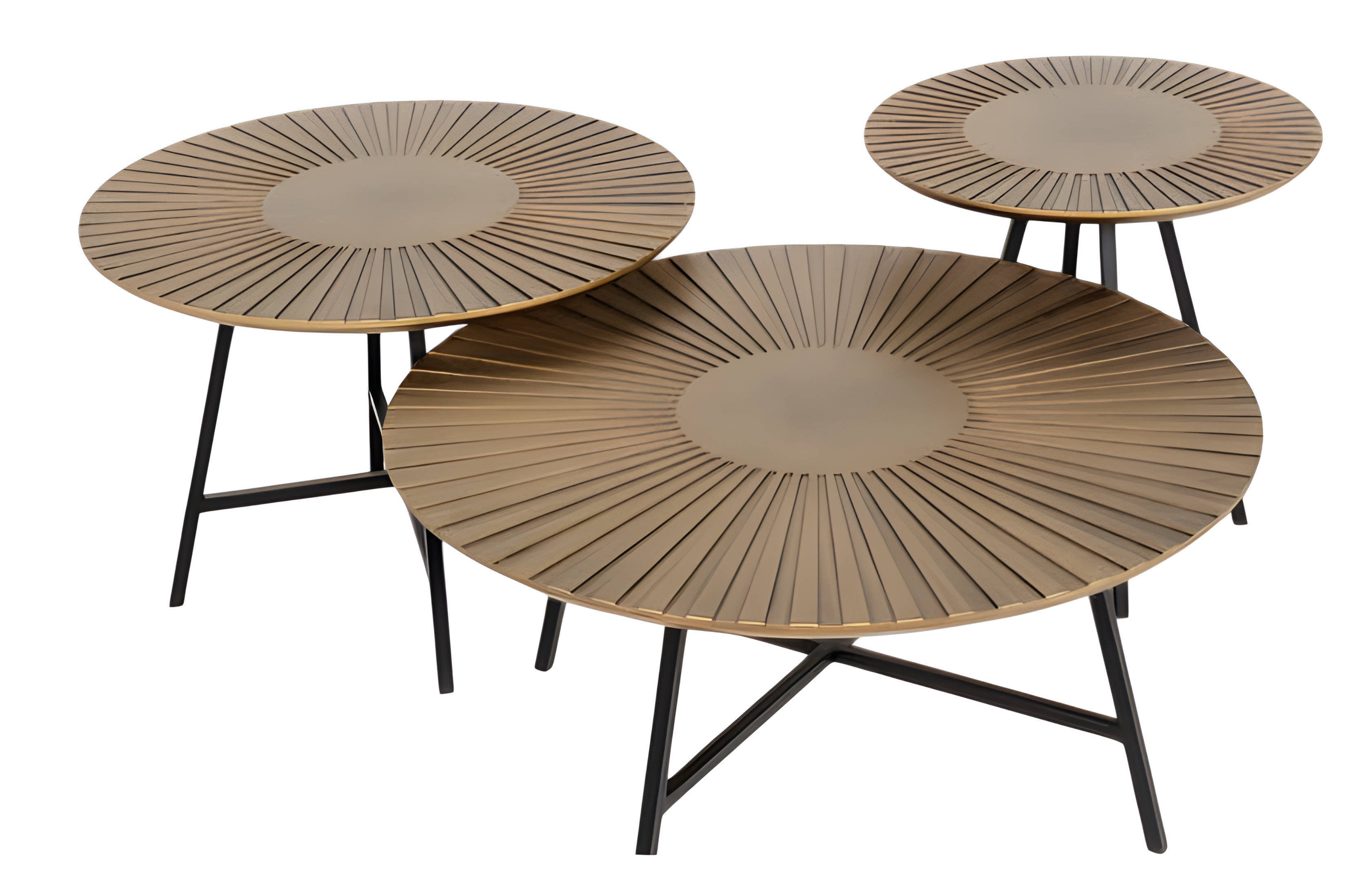 Elegant brown wooden coffee table with side tables in a modern style.