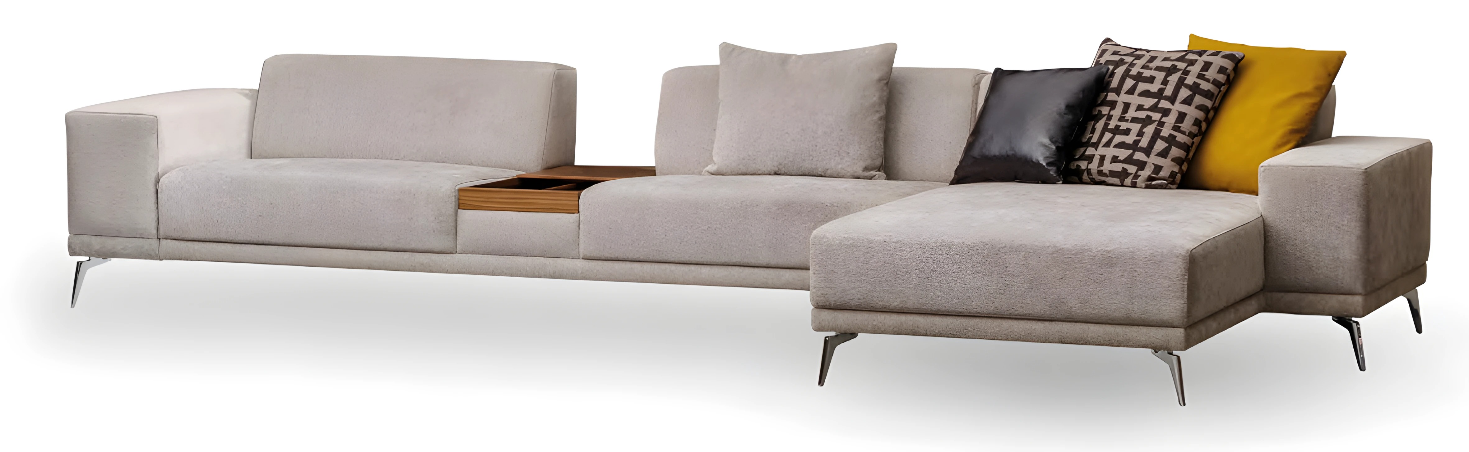White fabric corner sofa in L-shape, modern