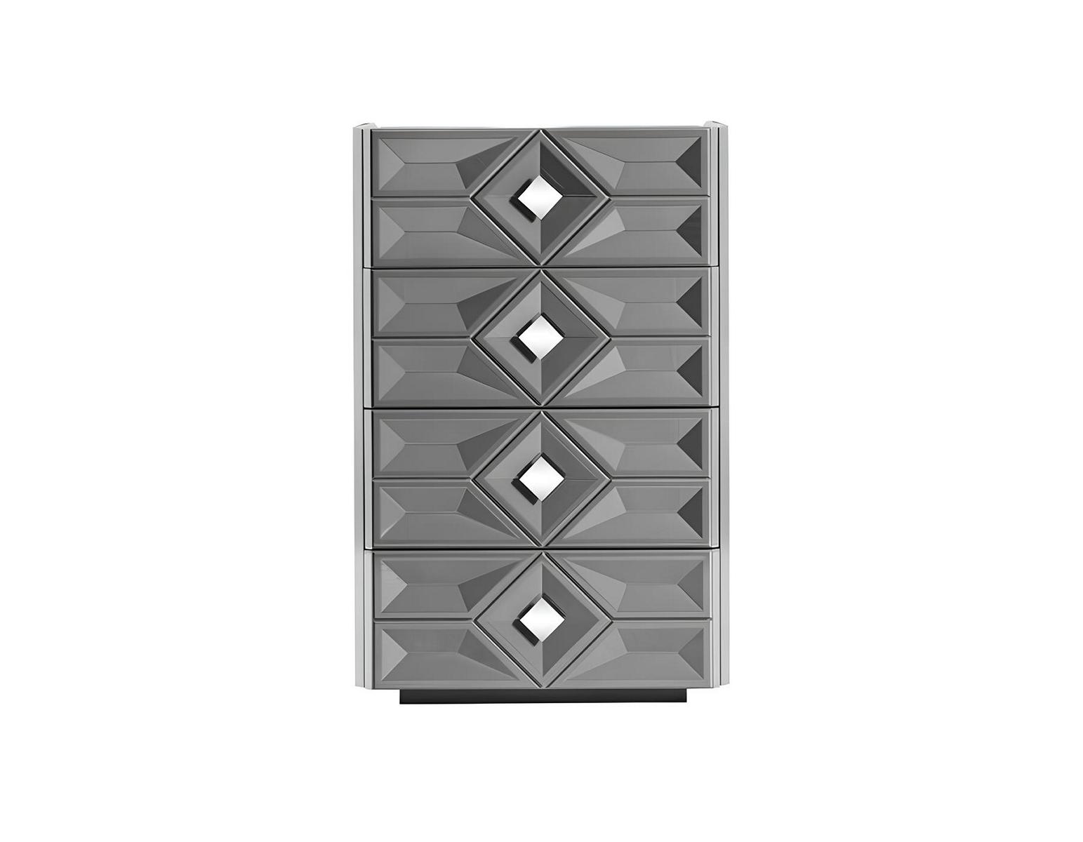 Gray modern wooden dresser with spacious drawers.