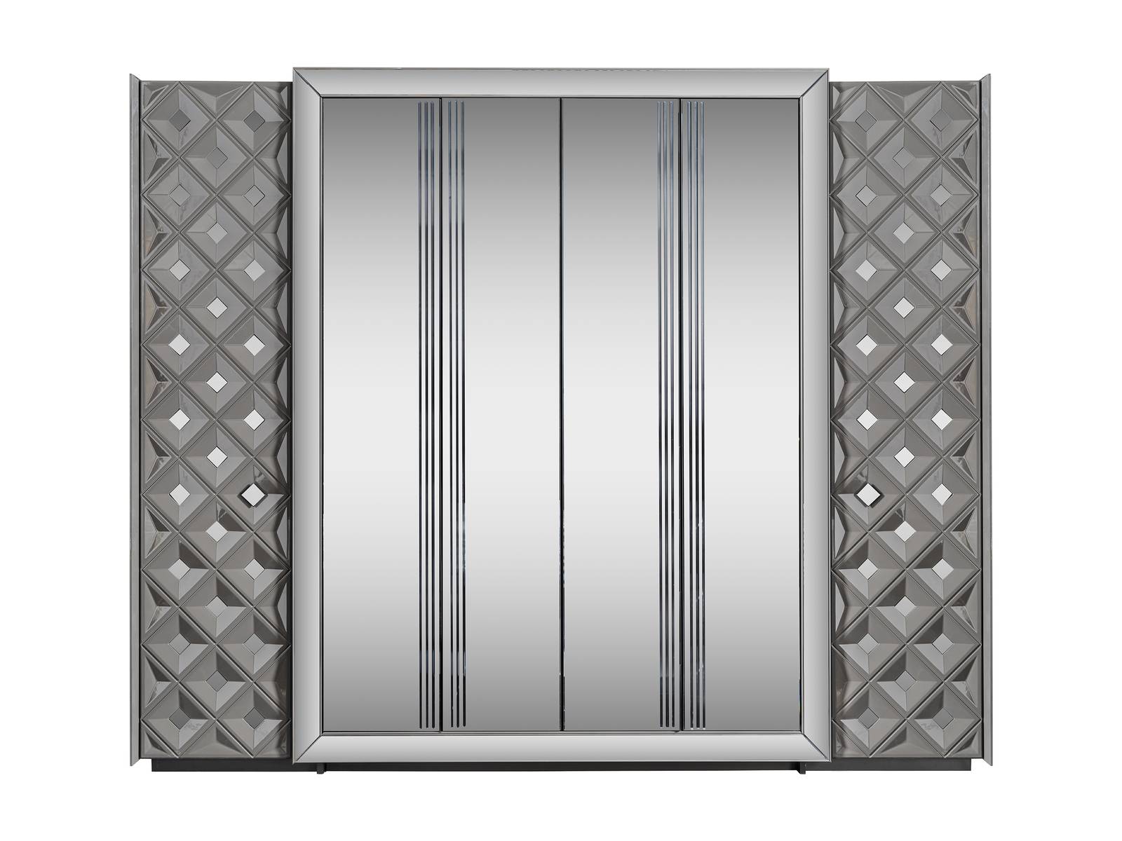 Gray modern wooden wardrobe with ample storage space.