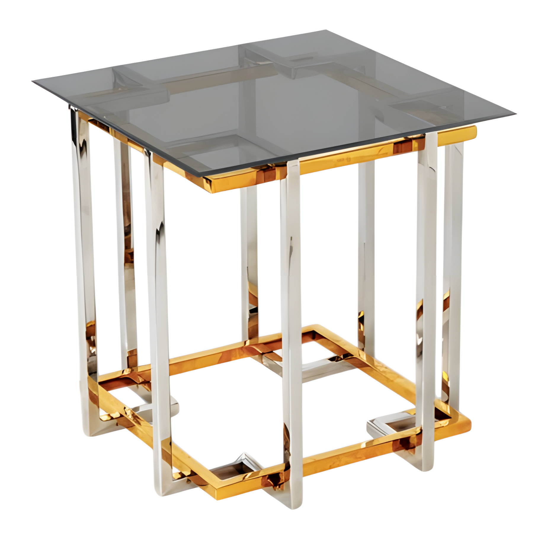 Modern gray side table made of metal, elegant and stylish.