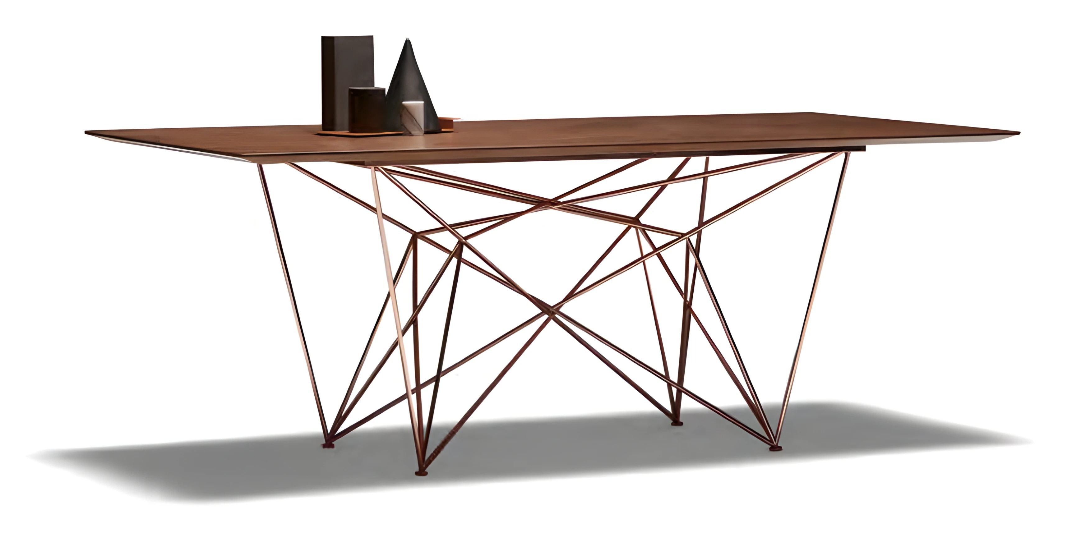 Elegant brown metal dining table in classic design.