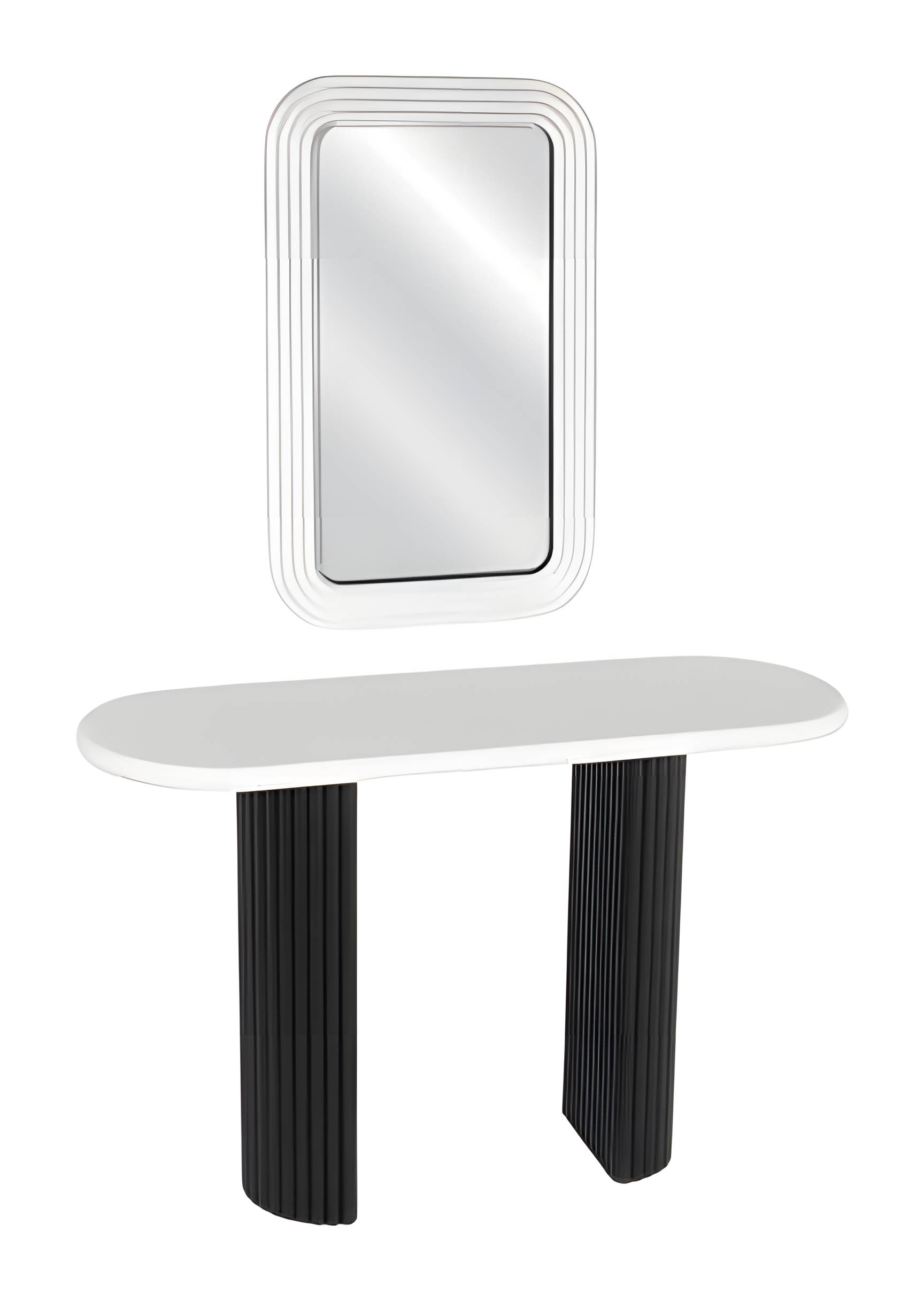 White console with a wooden mirror in an elegant style.