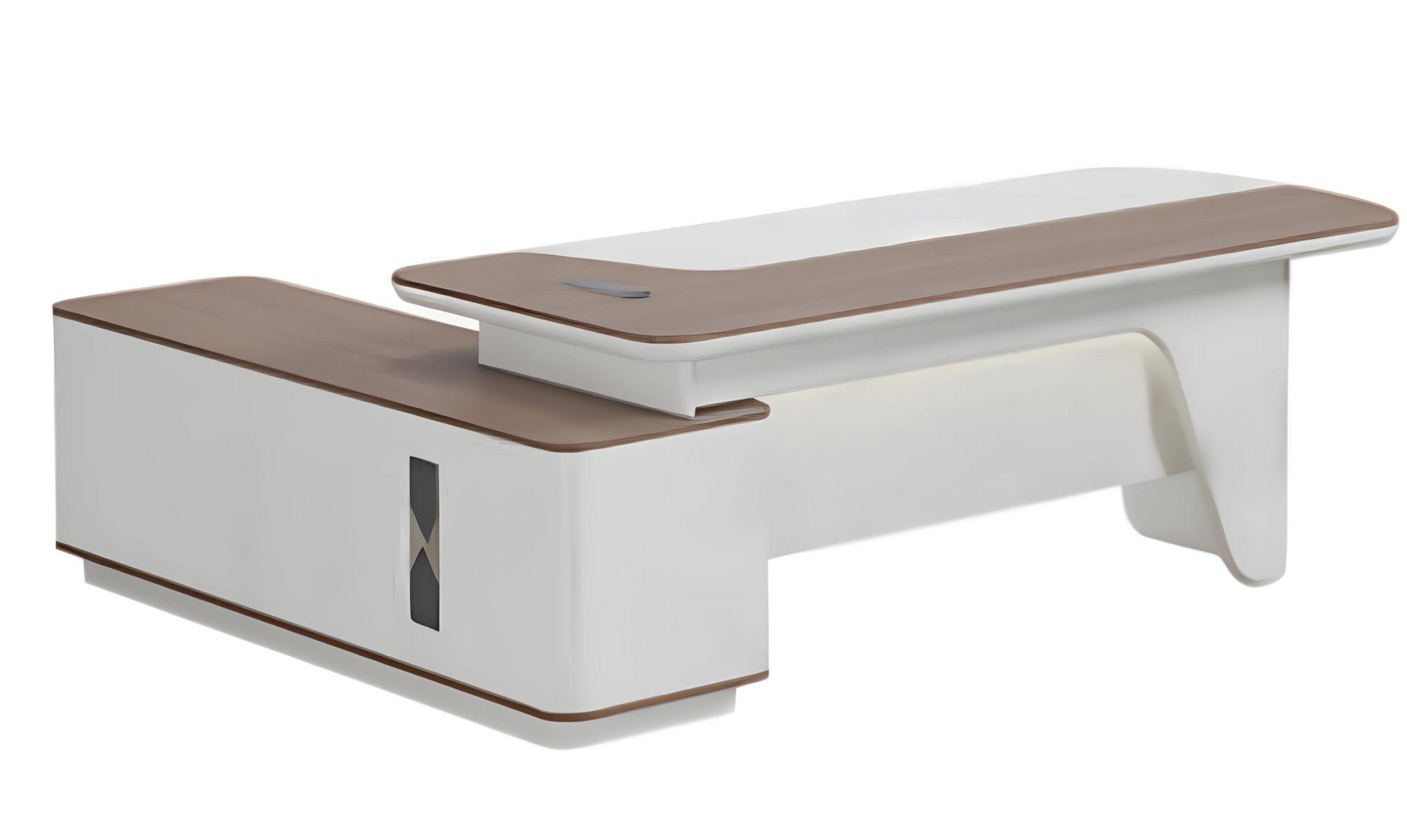 The unique wooden desk is reliable and durable.