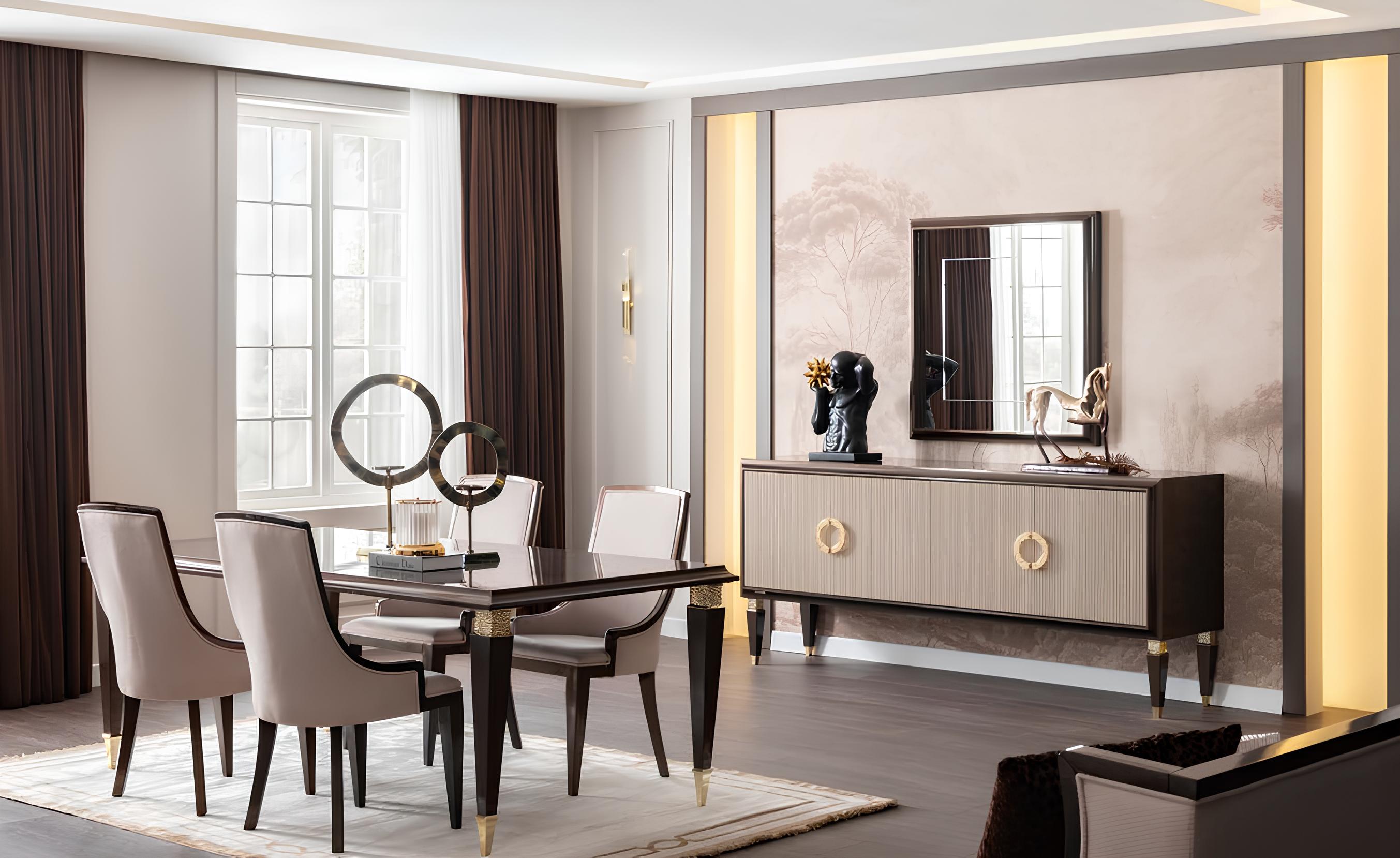 Dining Room Set: Table, 6 Chairs, Sideboard & Mirror – Stylish & Modern