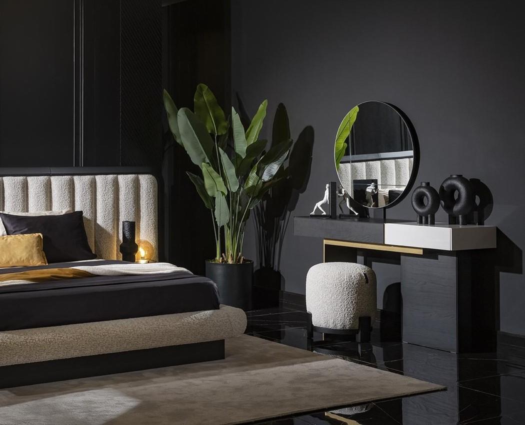 Dressing table with mirror made of wood in black, elegant and classic.