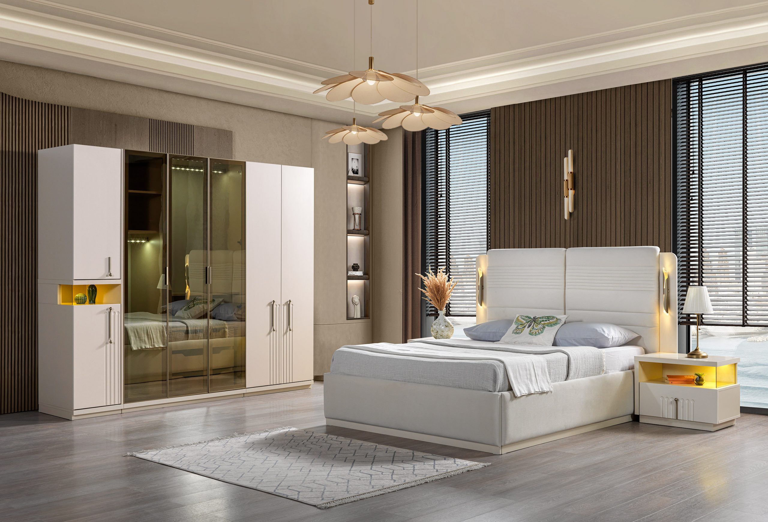 Complete Bedroom Set Bed Wardrobe Nightstands 4-piece