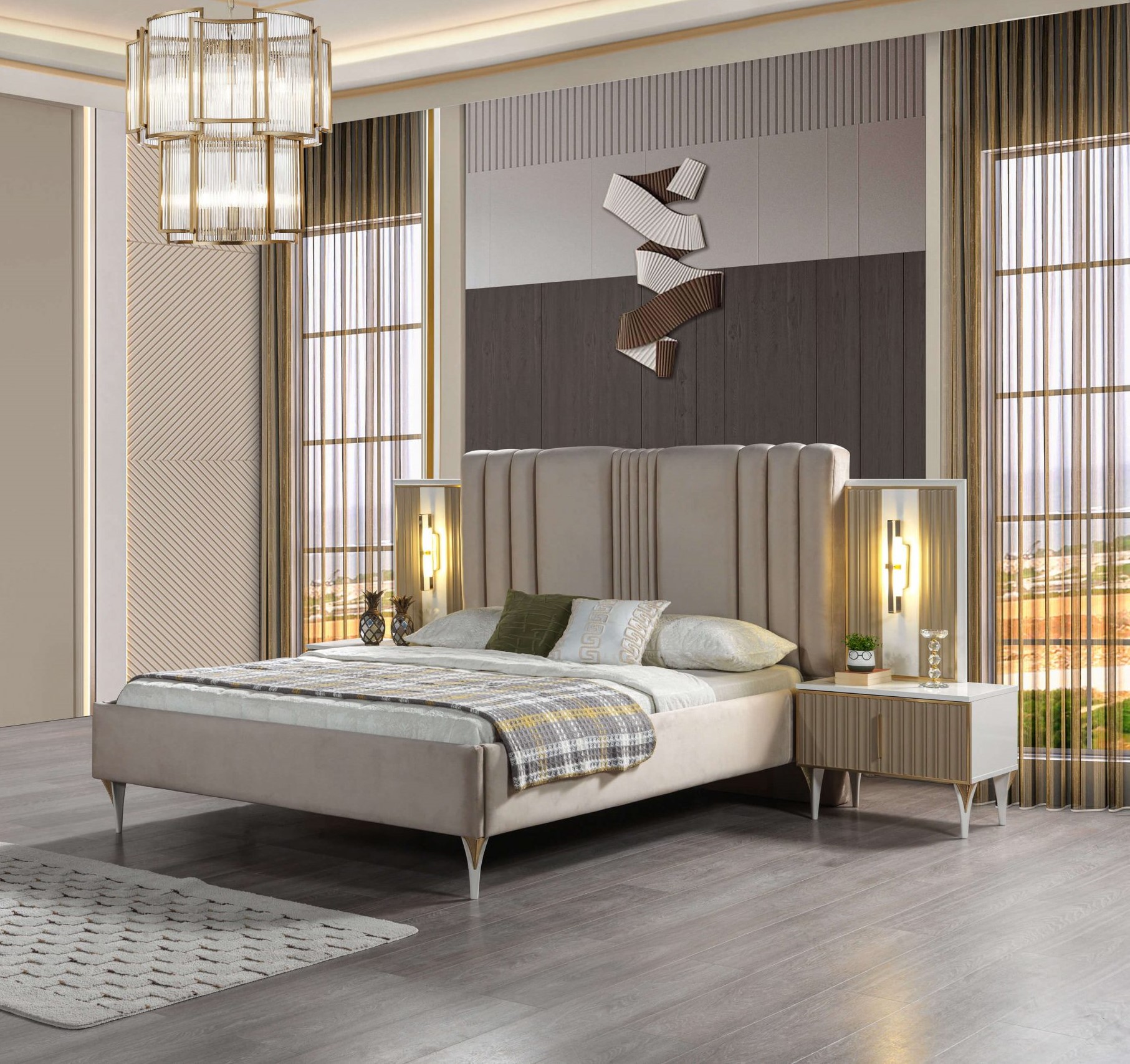 Elegant 3-piece Bedroom Furniture Set: Bed + Nightstands