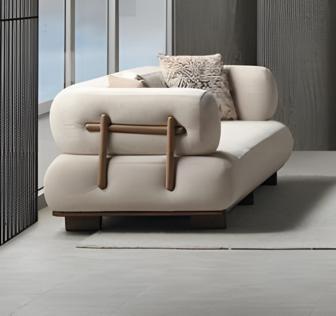 Elegantly designed Deisitzer sofa with soft fabric and an elegant shape.