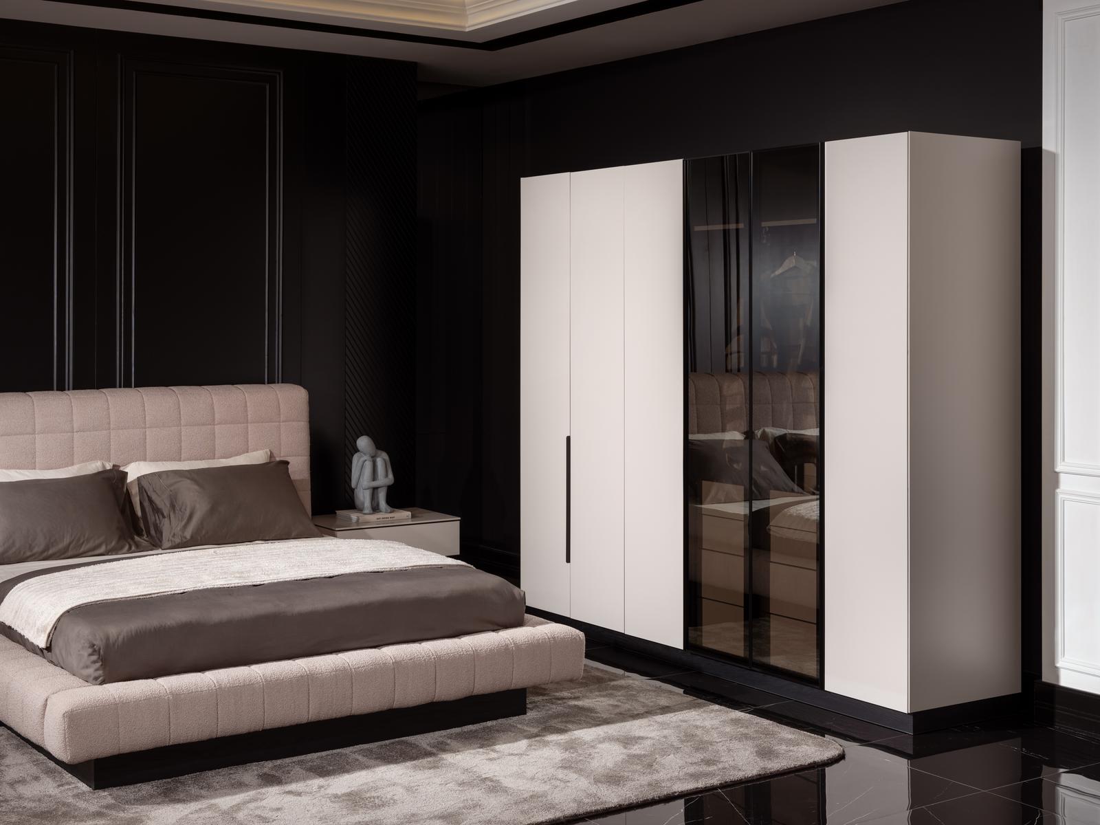 Elegant beige wooden wardrobe with stylish design.