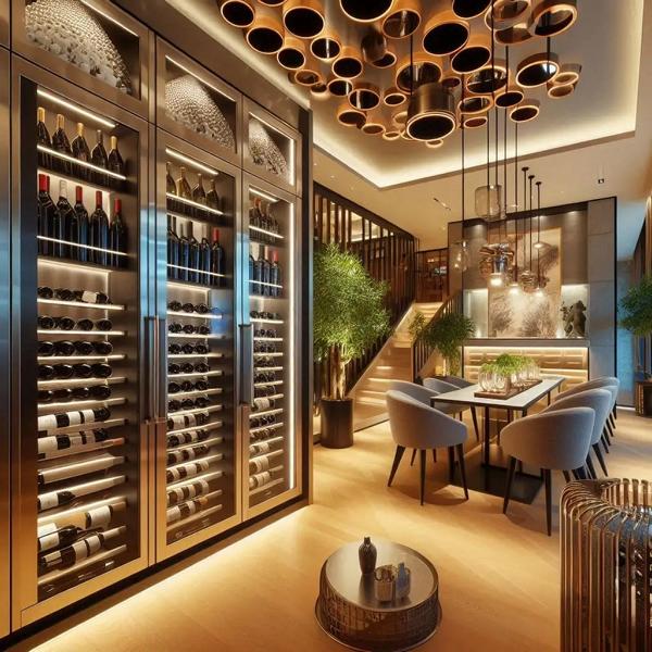 Wine fridge, wine archive, wine rack, wine cabinet, bottle shelf, wine furniture.