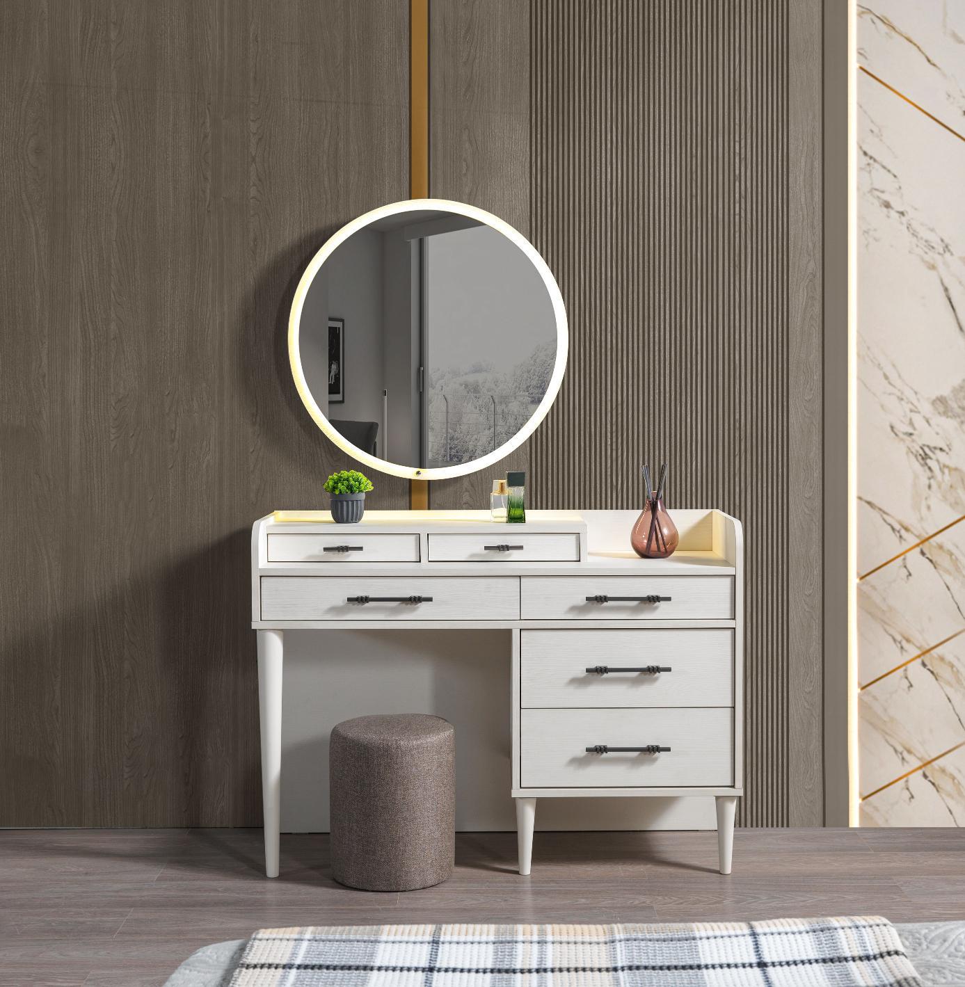 Modern wooden vanity table for the bedroom with mirror.
