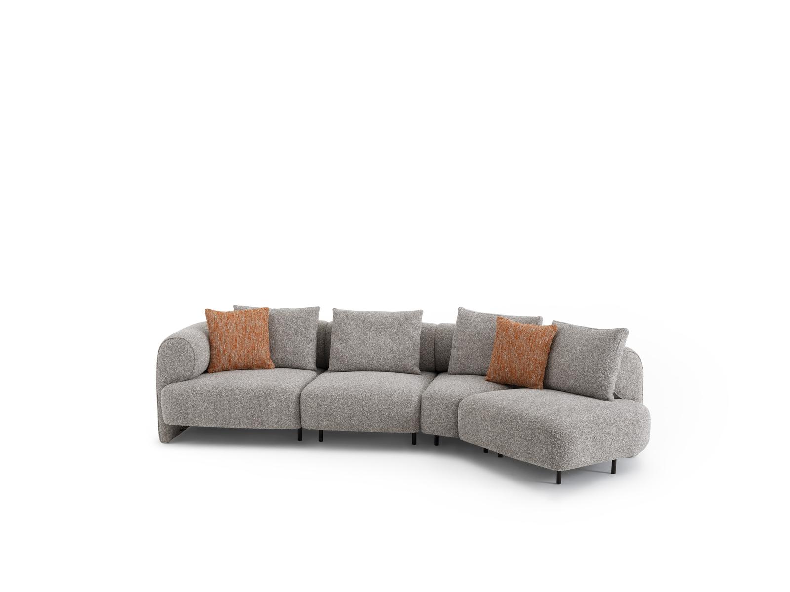 Elegant gray corner sofa made of textile and wood.