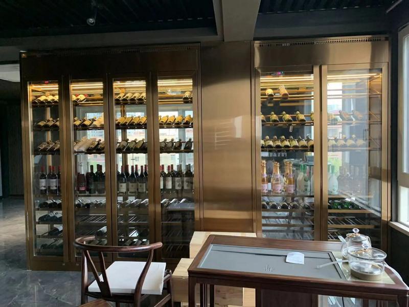 Elegant silver wine cabinet made of stainless steel with modern look