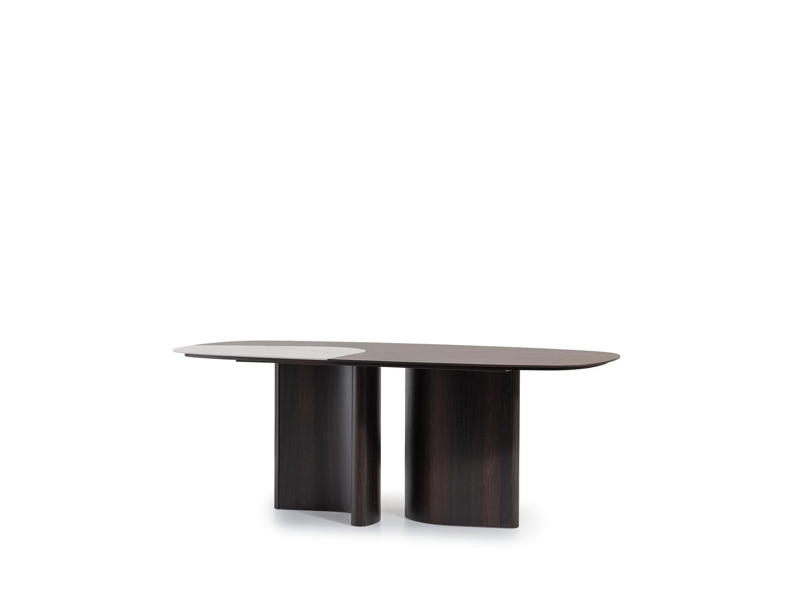 Elegant brown wooden dining table in classic style.