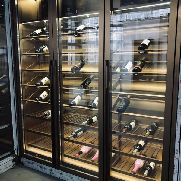 Modern black wine cabinet made of stainless steel for stylish