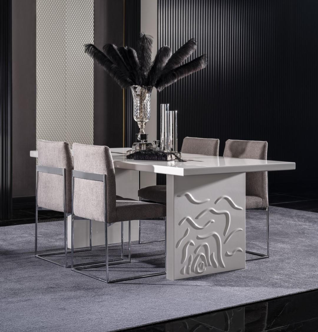 White wooden dining table in modern design