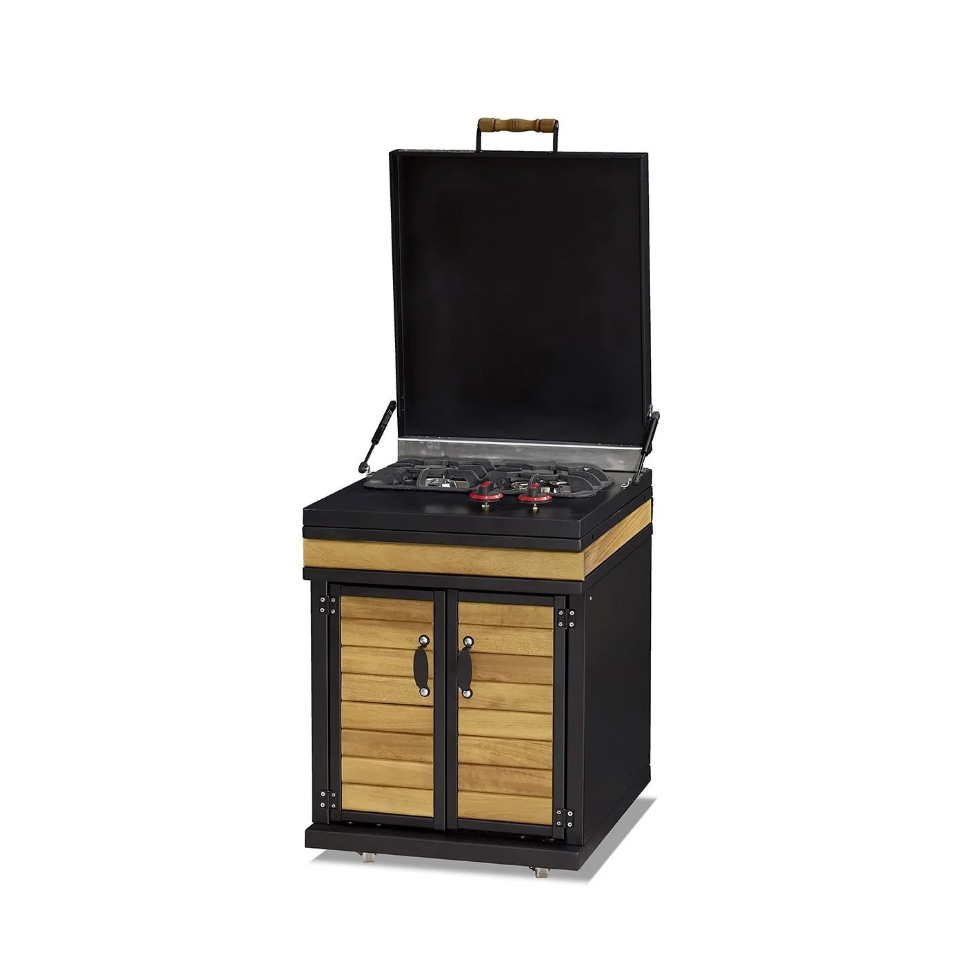 Wooden outdoor kitchen module in brown for garden and terrace