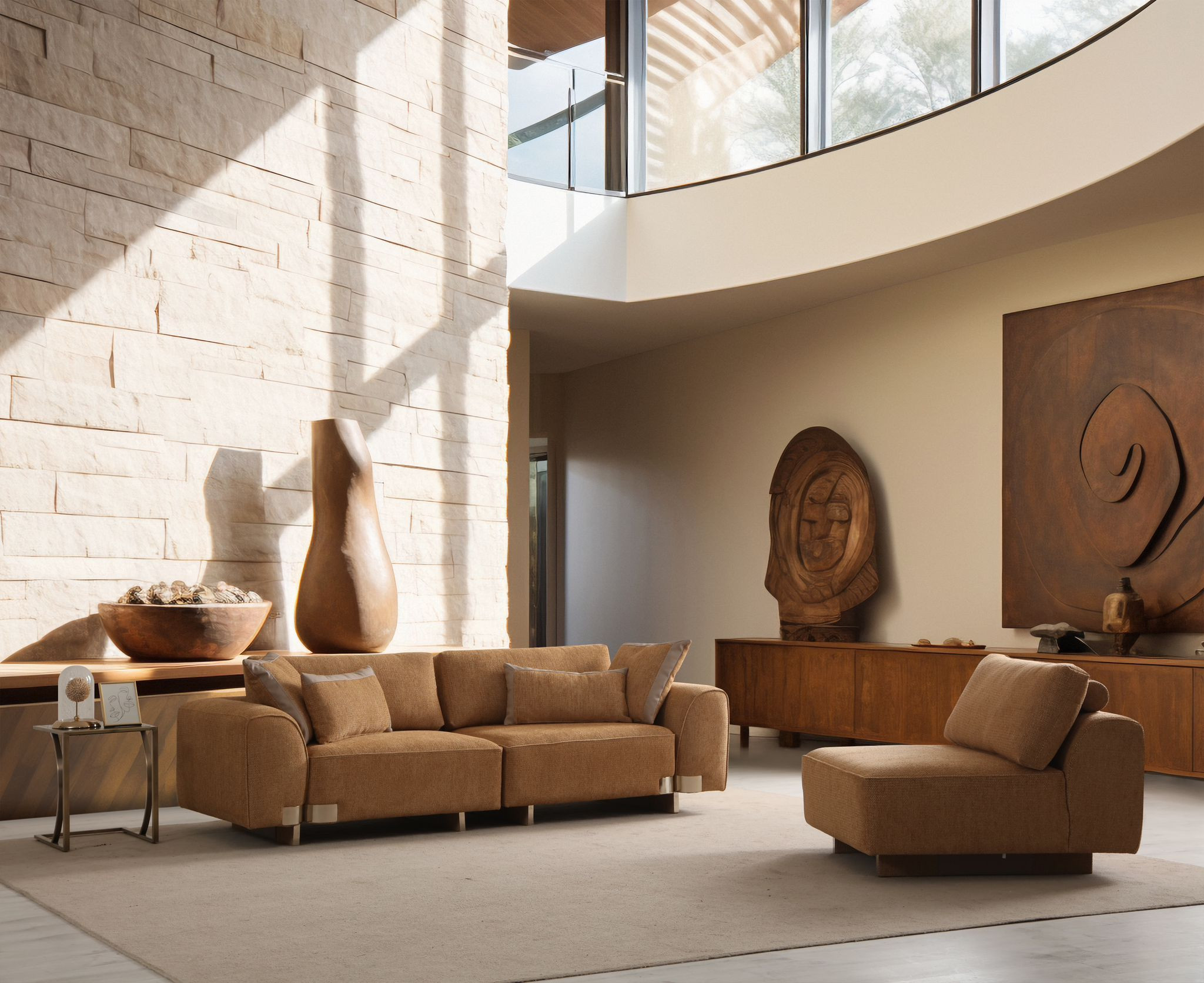 2-piece Living Room Set Brown Wood Textile Modern Elegant