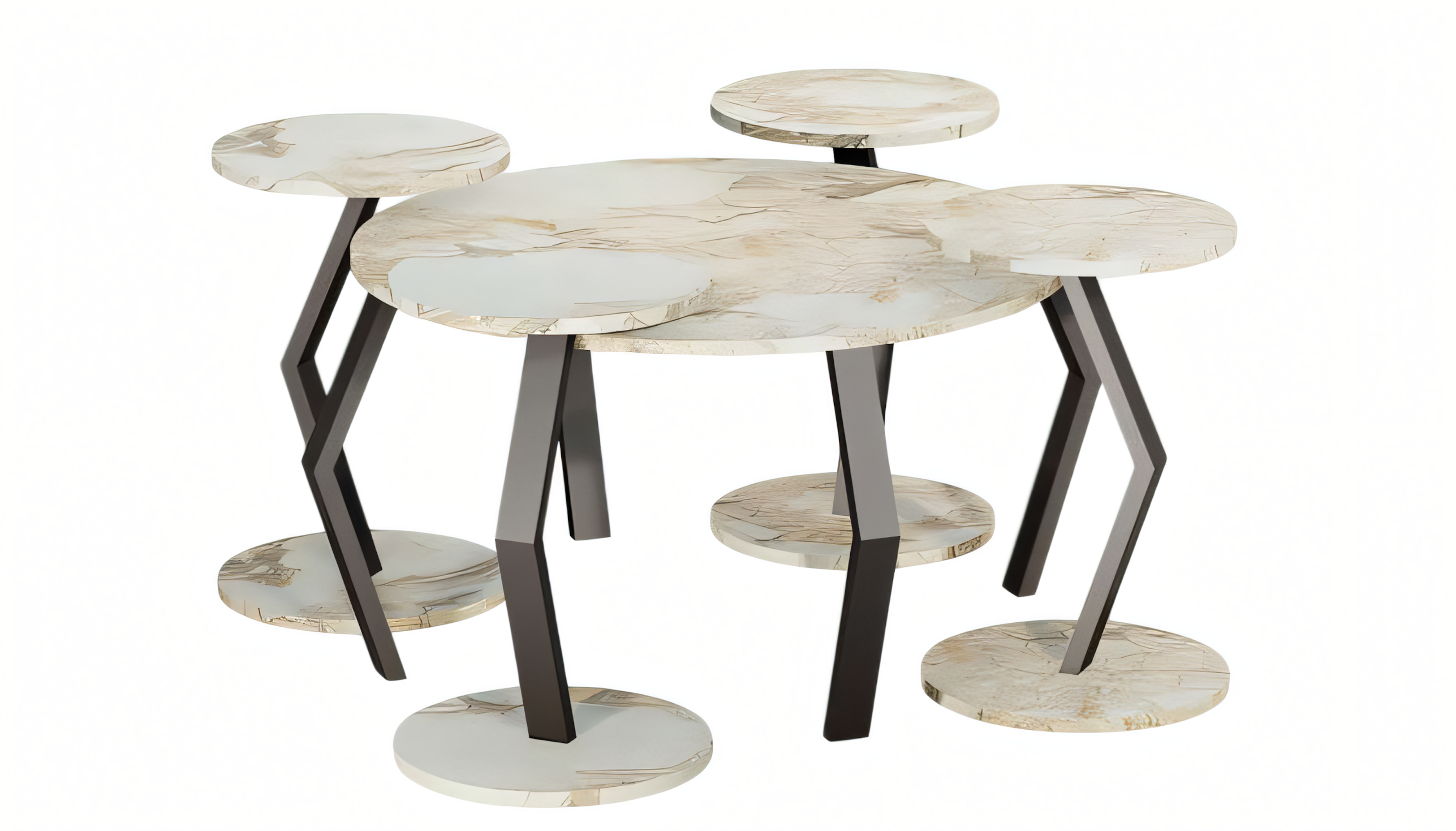 Modern multicolored wooden dining table with side tables